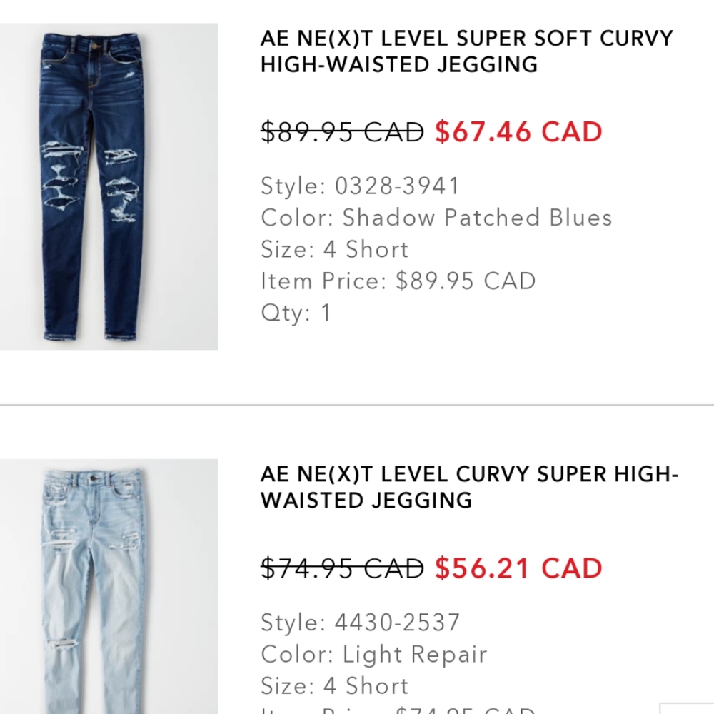 2 American eagle curvy jeggings